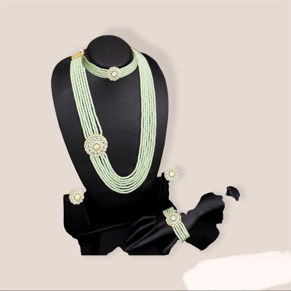 Lavish Cubic Zirconia and Pearl Gold Plated Layered Necklace Set For Women - Picture 6 of 7